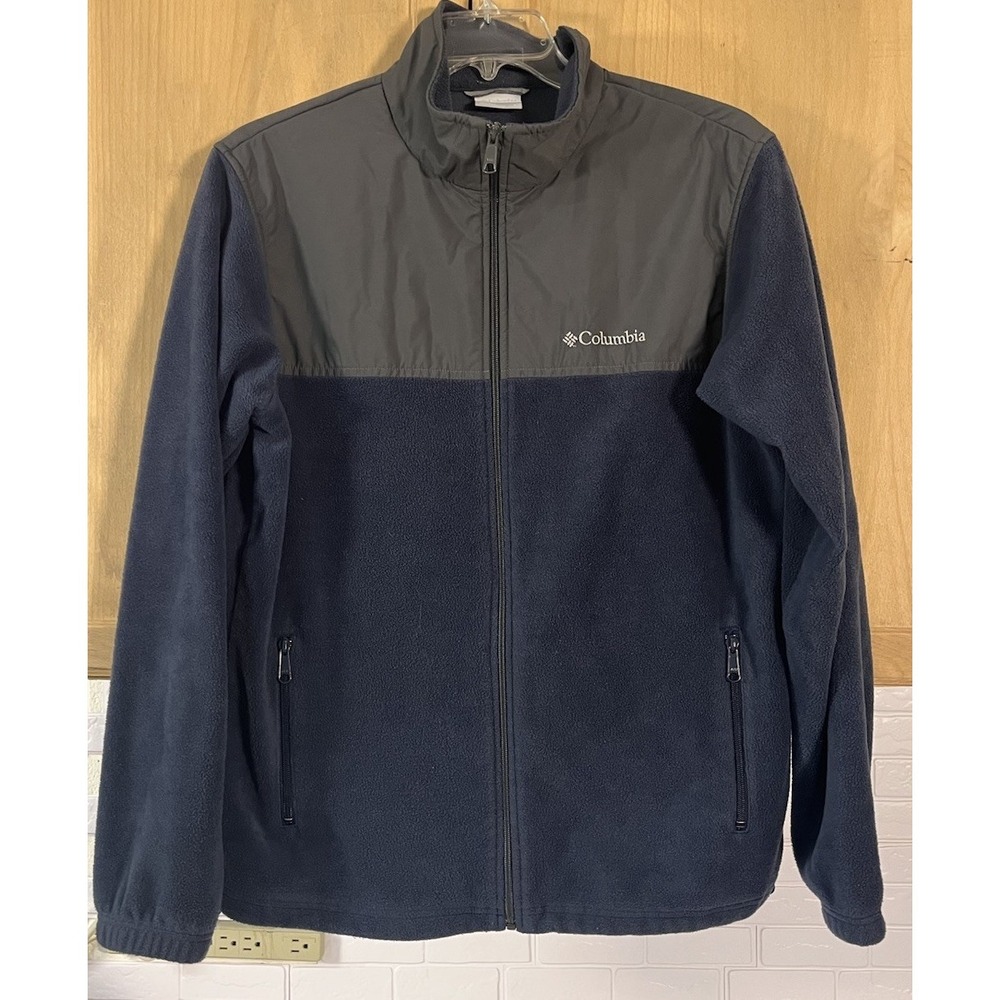 Columbia Fleece Jacket Mens Large Navy Grey Full‎ Zip Colorblock